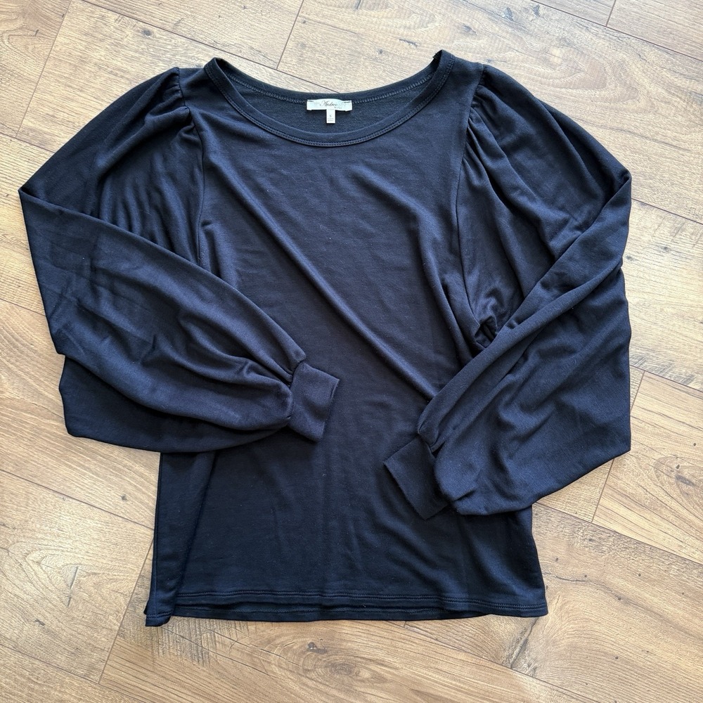 Andree By Unit Black Blouse Long Sleeve Women's Sz Small Lightweight Puff Sleeve - Picture 1 of 4